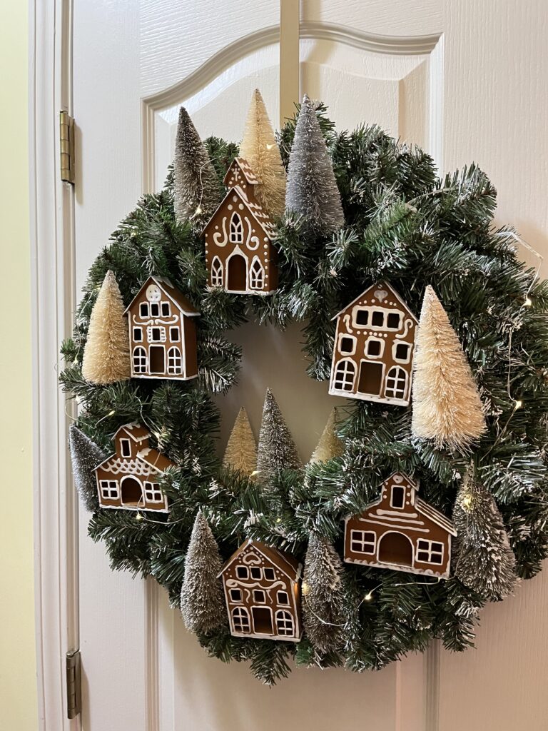 Gingerbread wreath made from Dollar Tree supplies